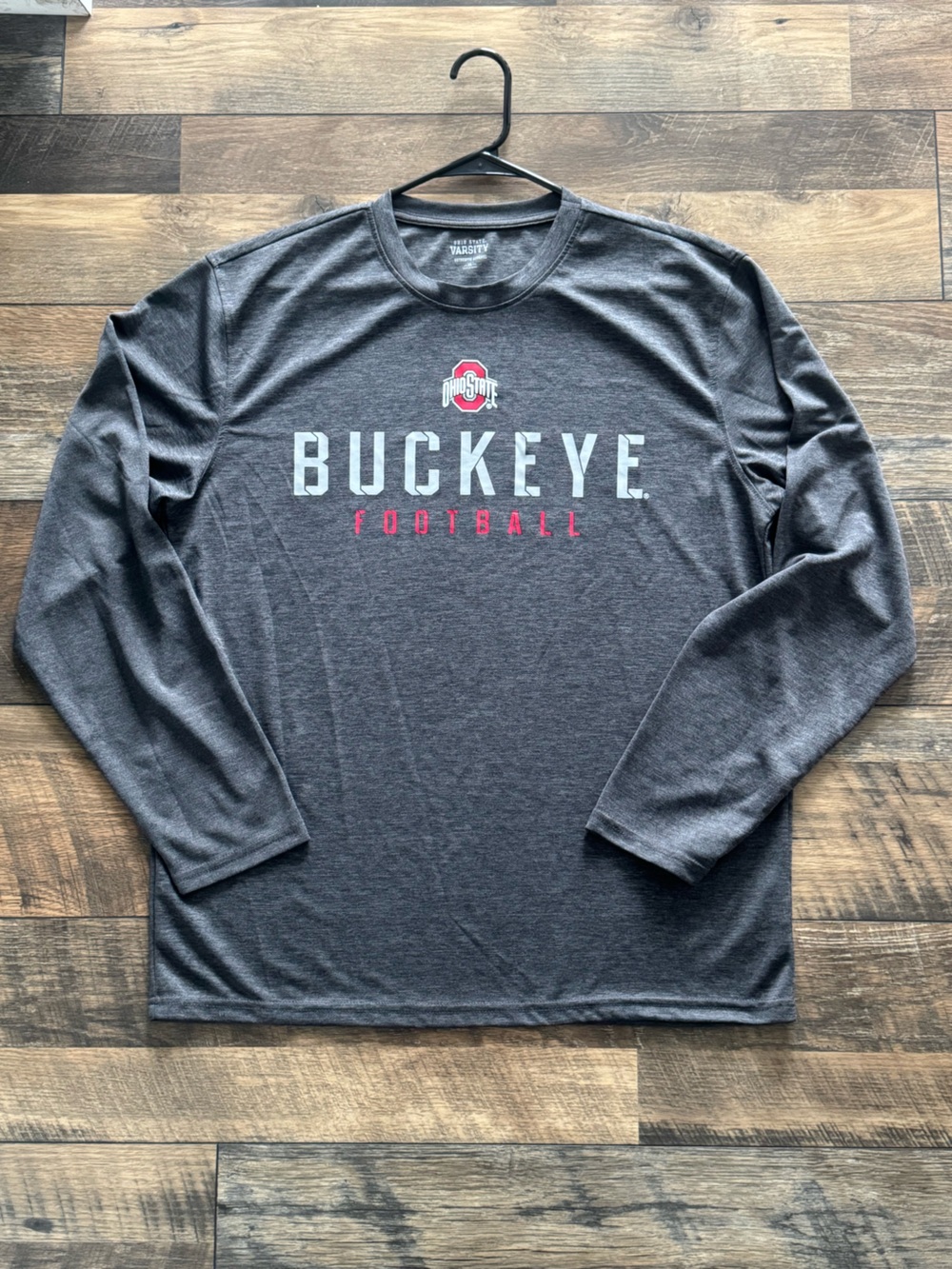 Ohio State Buckeye Football Long Sleeve Tee - Charcoal with Red Accent